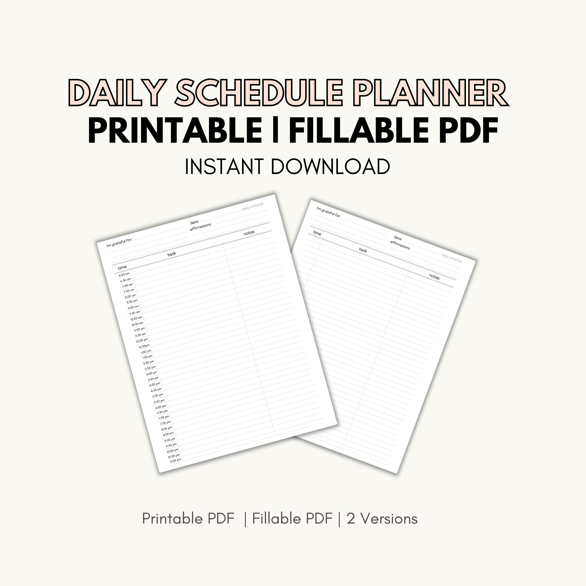 Daily Schedule Planner | Half Hour | Blank - Grateful Manifesting ...