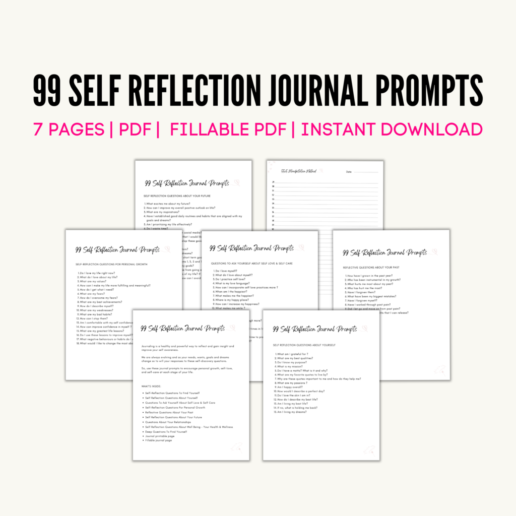 99 Self Reflection Personal Growth Journal Prompts Grateful Manifesting Printables Shop