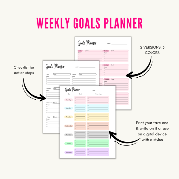 Weekly Goals Planner - Grateful Manifesting Printables Shop