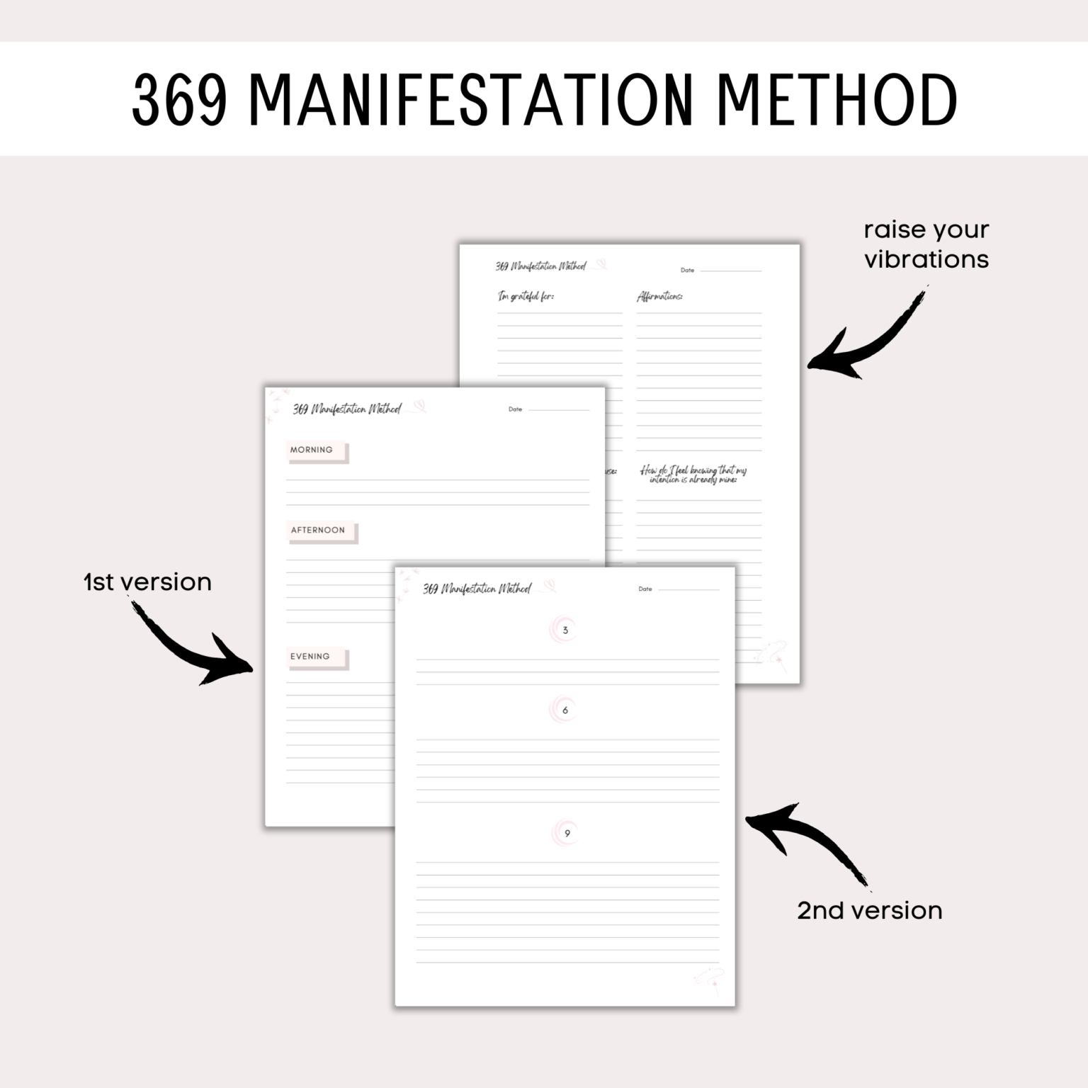 369 Manifestation Method Worksheets Grateful Manifesting Printables Shop