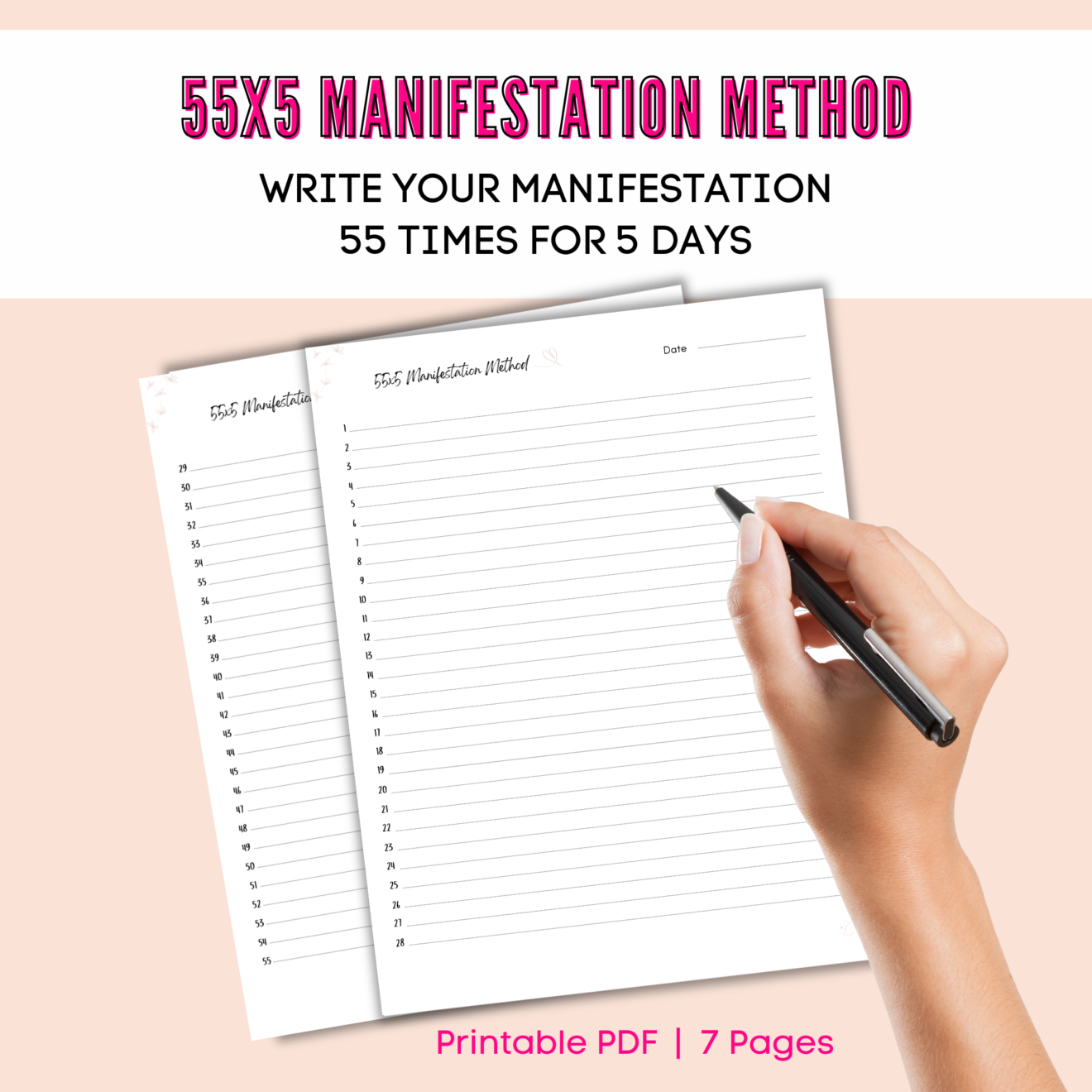 55x5 Manifestation Method Worksheets Grateful Manifesting Printables Shop