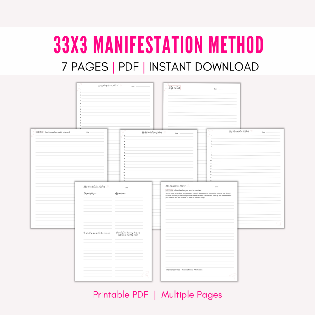 33x3 Method Worksheet Manifestation Worksheet Planner Grateful