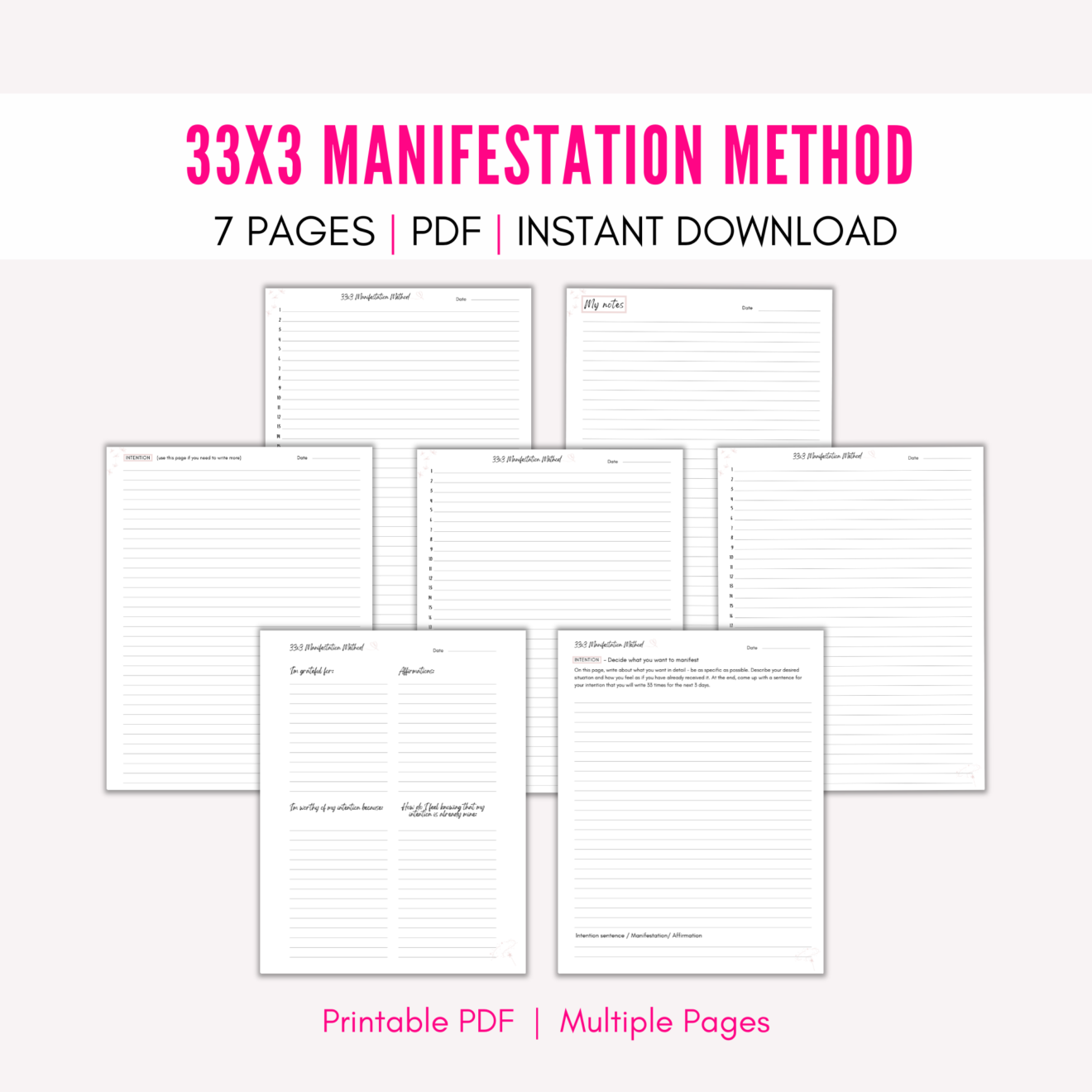 33x3 Method Worksheet | Manifestation Worksheet Planner - Grateful ...