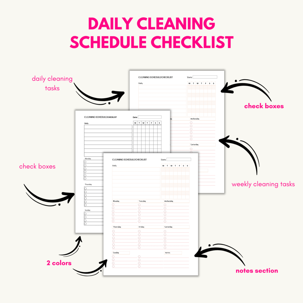 Daily Cleaning Schedule Checklist - Grateful Manifesting Printables Shop