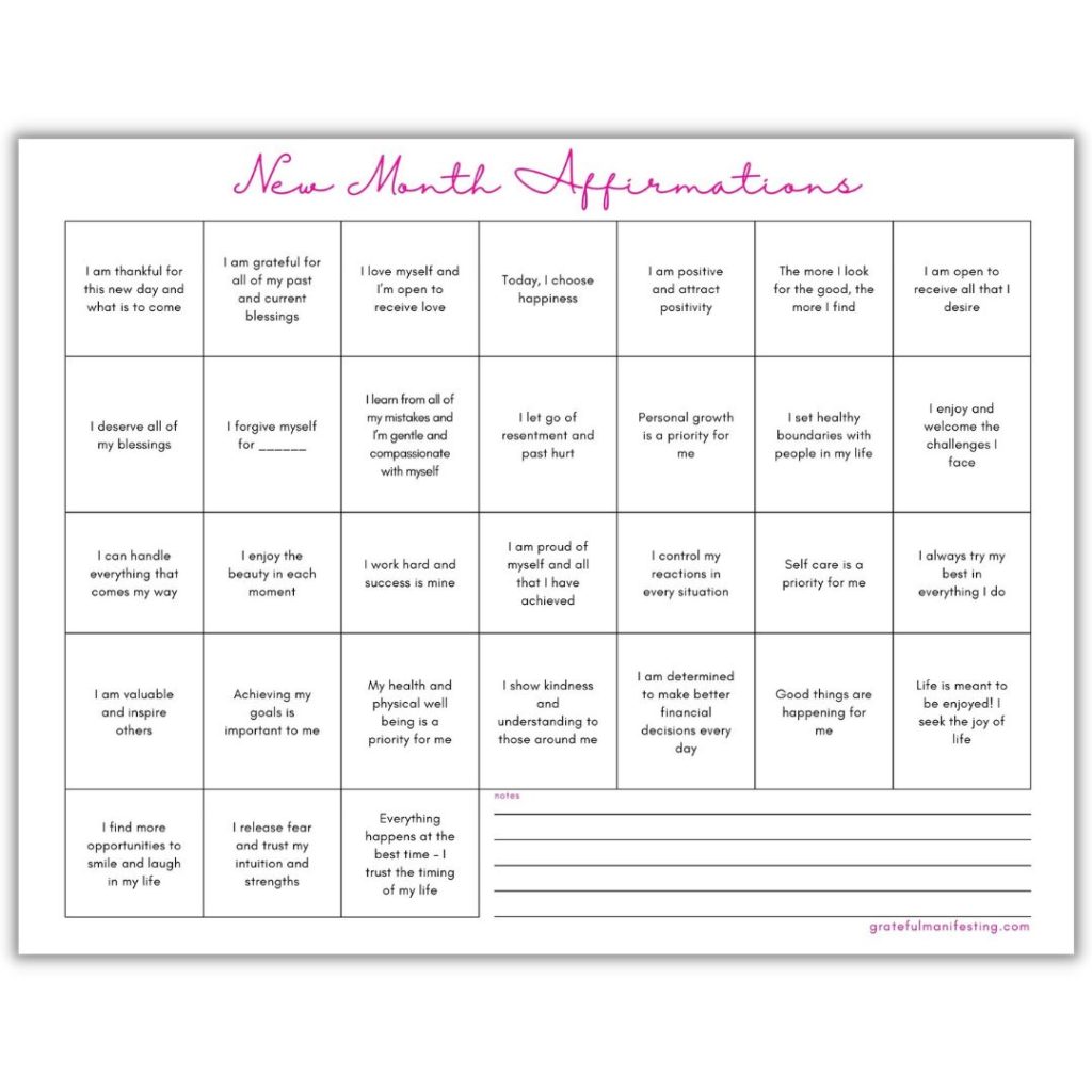 new month affirmations free pdf download printable