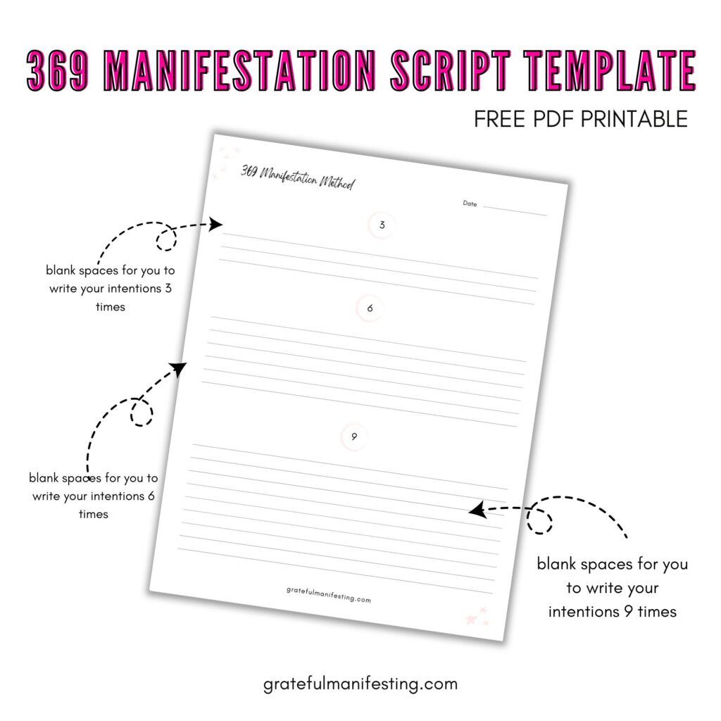 free 369 manifestation method worksheet template printable