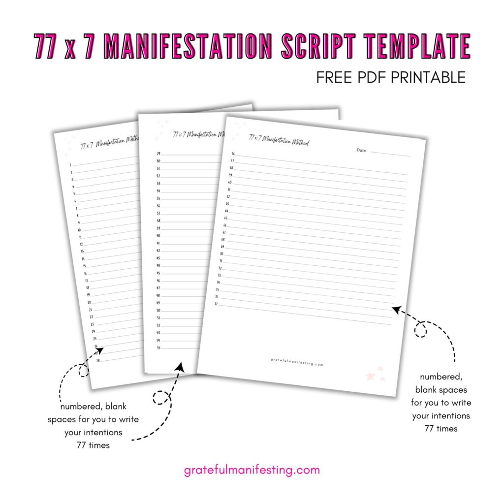 free 77 x 7 manifestation method worksheet template printable