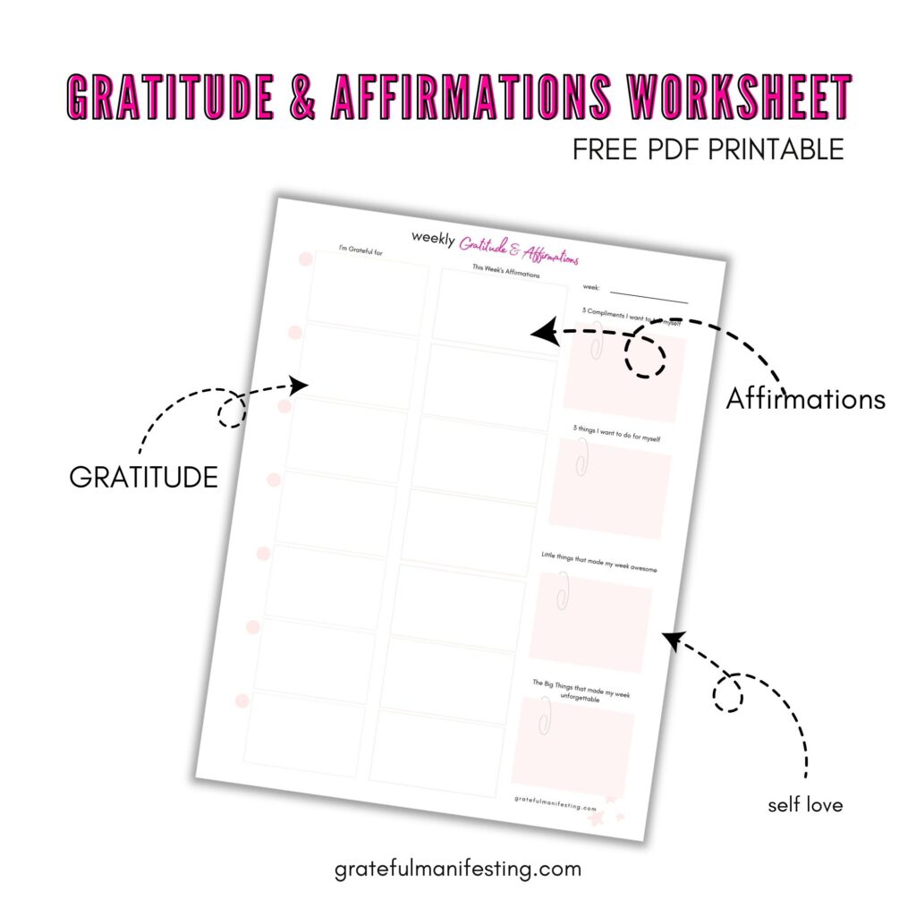 free daily, weekly gratitude, affirmation worksheet printable pdf